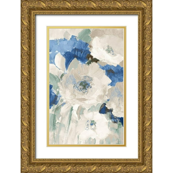 Loreth, Lanie 13x18 Gold Ornate Wood Framed with Double Matting Museum Art Print Titled - Blue Flower Power II