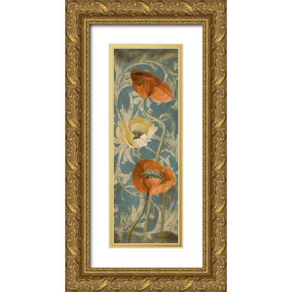 Loreth, Lanie 13x32 Gold Ornate Wood Framed with Double Matting Museum Art Print Titled - Poppies de Bleu I