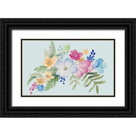 Loreth, Lanie 14x10 Black Ornate Wood Framed with Double Matting Museum Art Print Titled - Spring Bouquet on Blue I