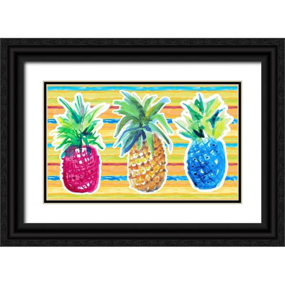 Loreth, Lanie 14x10 Black Ornate Wood Framed with Double Matting Museum Art Print Titled - Vibrant Pineapple Trio