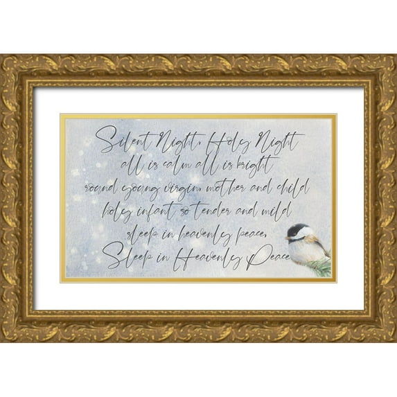 Loreth, Lanie 14x10 Gold Ornate Wood Framed with Double Matting Museum Art Print Titled - Silent Night Chickadee
