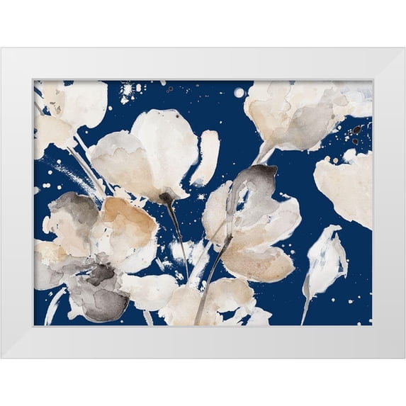 Loreth, Lanie 14x11 White Modern Wood Framed Museum Art Print Titled - Neutral Floral On Indigo I