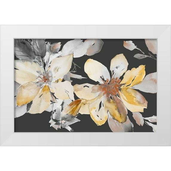 Loreth, Lanie 14x11 White Modern Wood Framed Museum Art Print Titled - Yellow Clematis on Grey
