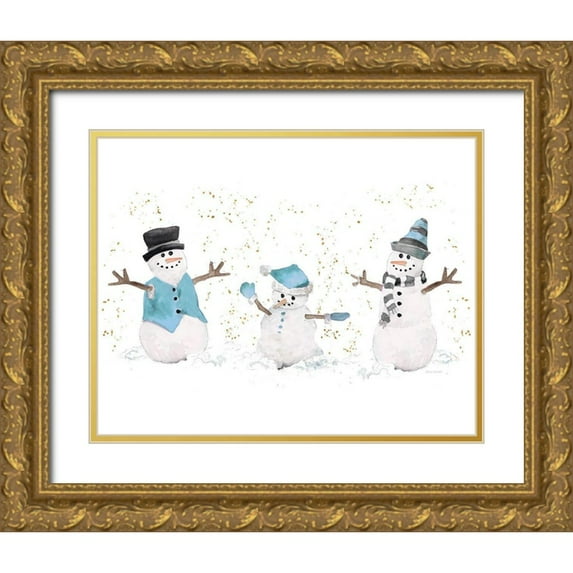 Loreth, Lanie 14x12 Gold Ornate Wood Framed with Double Matting Museum Art Print Titled - Blue Snowman Trio