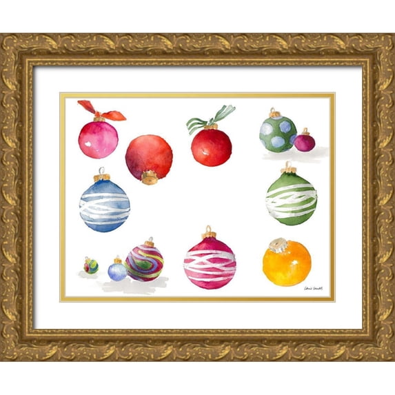 Loreth, Lanie 14x12 Gold Ornate Wood Framed with Double Matting Museum Art Print Titled - Christmas Ornaments Watercolor II
