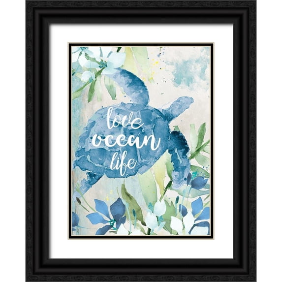 Loreth, Lanie 14x18 Black Ornate Wood Framed with Double Matting Museum Art Print Titled - Watercolor Sea Turtle Love Ocean Life