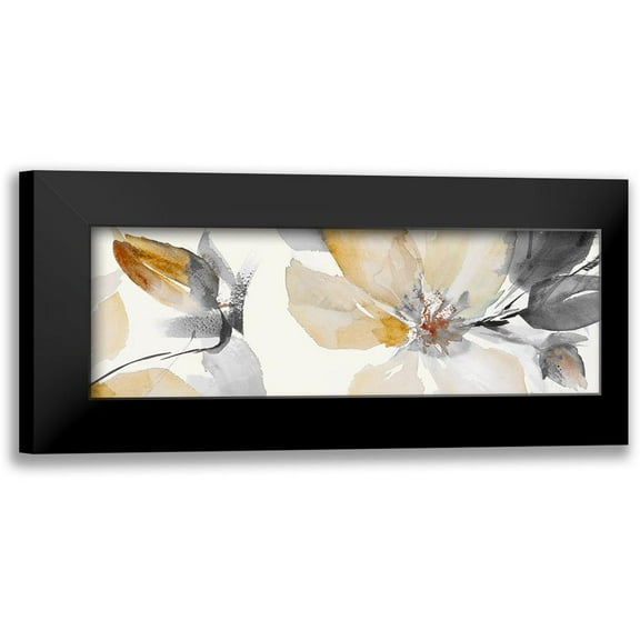 Loreth, Lanie 14x7 Black Modern Framed Museum Art Print Titled - Neutral Clematis Panel I