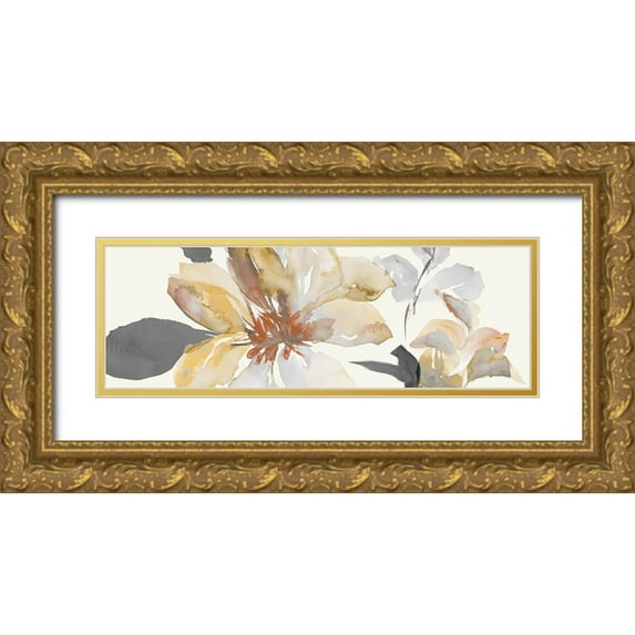 Loreth, Lanie 14x7 Gold Ornate Wood Framed with Double Matting Museum Art Print Titled - Neutral Clematis Panel II