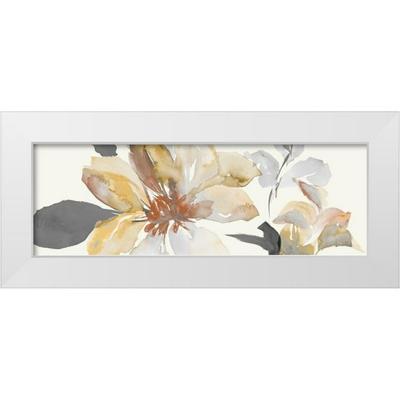 Loreth, Lanie 14x7 White Modern Wood Framed Museum Art Print Titled - Neutral Clematis Panel II