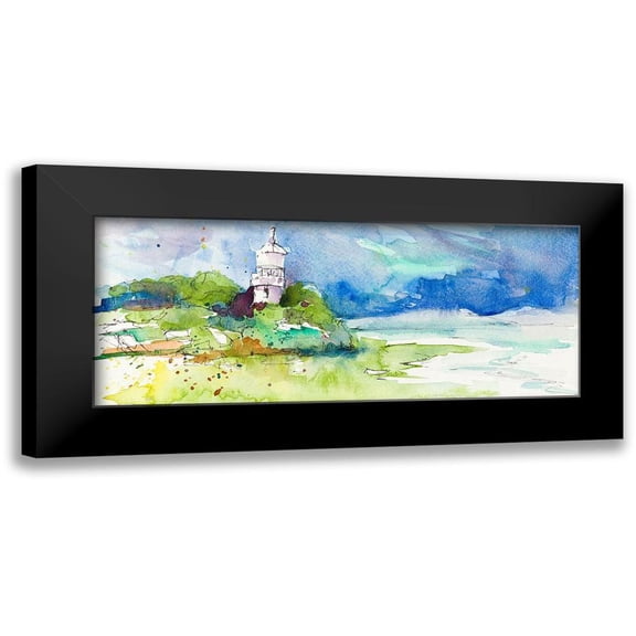 Loreth, Lanie 14x8 Black Modern Framed Museum Art Print Titled - Lighthouse on Coastline