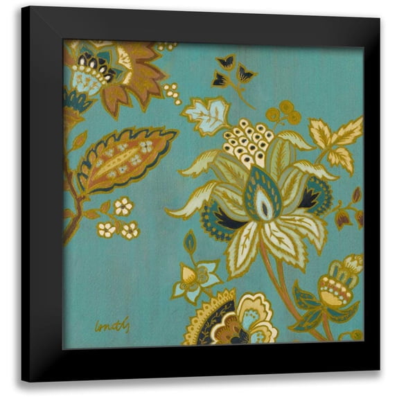 Loreth, Lanie 15x15 Black Modern Framed Museum Art Print Titled - European Floral on Teal II