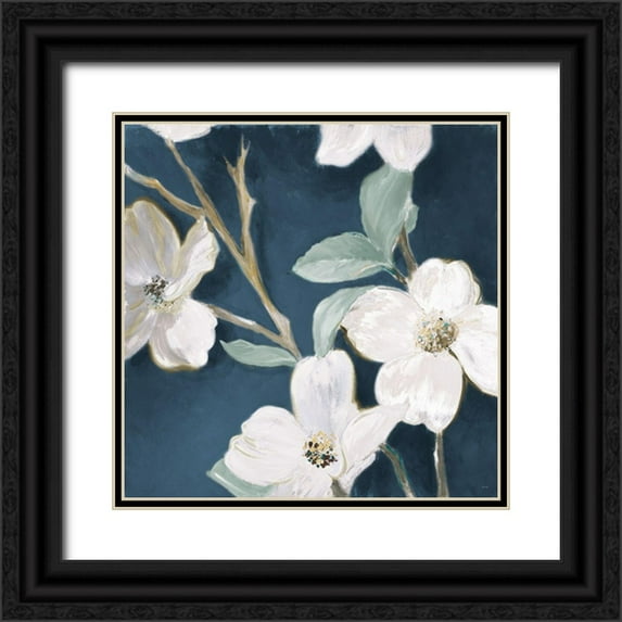 Loreth, Lanie 15x15 Black Ornate Wood Framed with Double Matting Museum Art Print Titled - Bella Fiori on Navy I