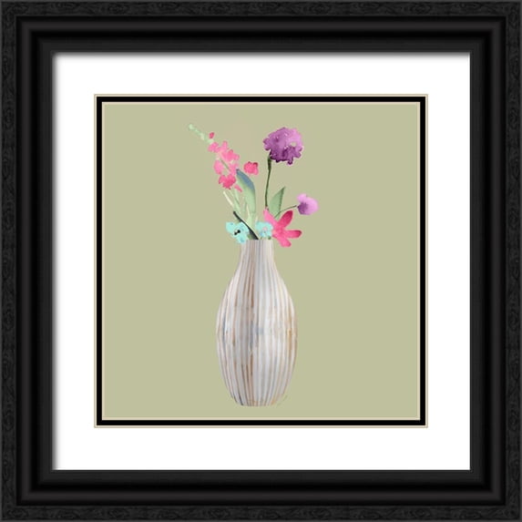 Loreth, Lanie 15x15 Black Ornate Wood Framed with Double Matting Museum Art Print Titled - Floral In A Striped Vase II