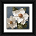 thumbnail image 1 of Loreth, Lanie 15x15 Black Ornate Wood Framed with Double Matting Museum Art Print Titled - Magnolias on Blue II, 1 of 4
