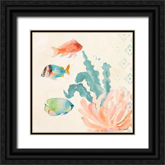 Loreth, Lanie 15x15 Black Ornate Wood Framed with Double Matting Museum Art Print Titled - Tropical Teal Coral Medley I