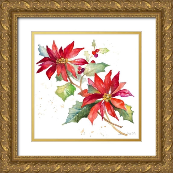 Loreth, Lanie 15x15 Gold Ornate Wood Framed with Double Matting Museum Art Print Titled - Poinsettias I
