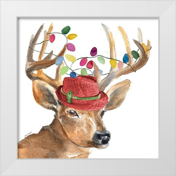 Loreth, Lanie 15x15 White Modern Wood Framed Museum Art Print Titled - Christmas Light Reindeer Hat