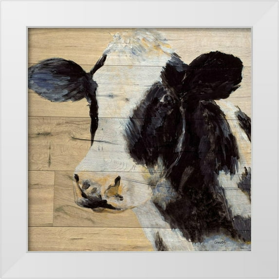 Loreth, Lanie 15x15 White Modern Wood Framed Museum Art Print Titled - Cow On Wood