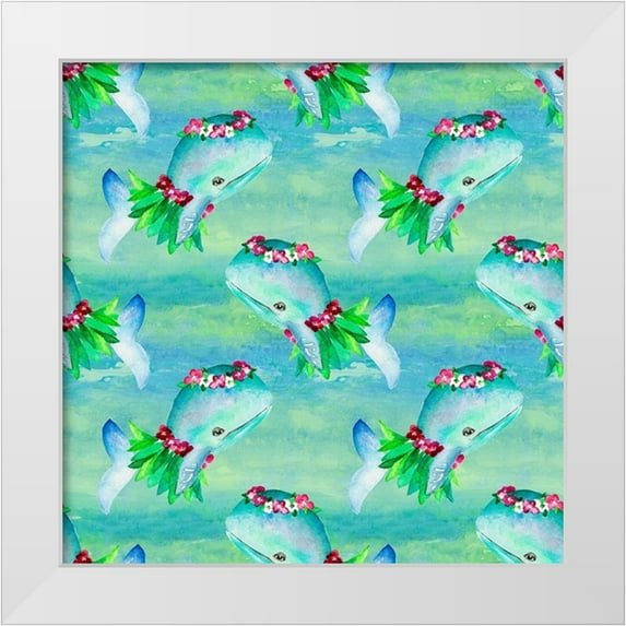 Loreth, Lanie 15x15 White Modern Wood Framed Museum Art Print Titled - Hula Whale Pattern