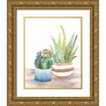 thumbnail image 1 of Loreth, Lanie 15x18 Gold Ornate Wood Framed with Double Matting Museum Art Print Titled - Blue and Brown Potted Succulents, 1 of 4
