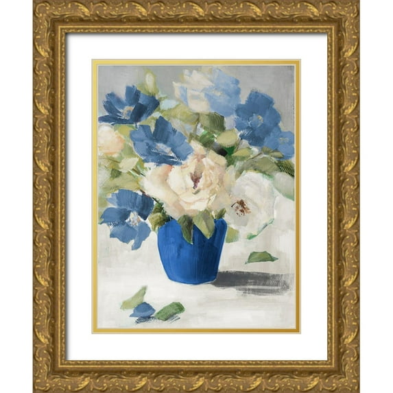 Loreth, Lanie 15x18 Gold Ornate Wood Framed with Double Matting Museum Art Print Titled - Shades Of Blue Floral