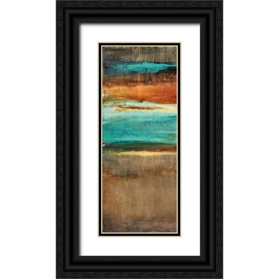 Loreth, Lanie 15x32 Black Ornate Wood Framed with Double Matting Museum Art Print Titled - Rustic Sea Panel II