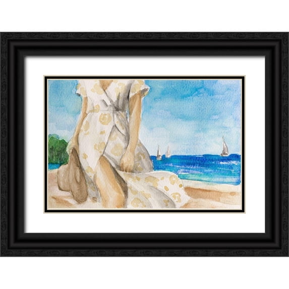 Loreth, Lanie 18x13 Black Ornate Wood Framed with Double Matting Museum Art Print Titled - Windy Day On The Beach