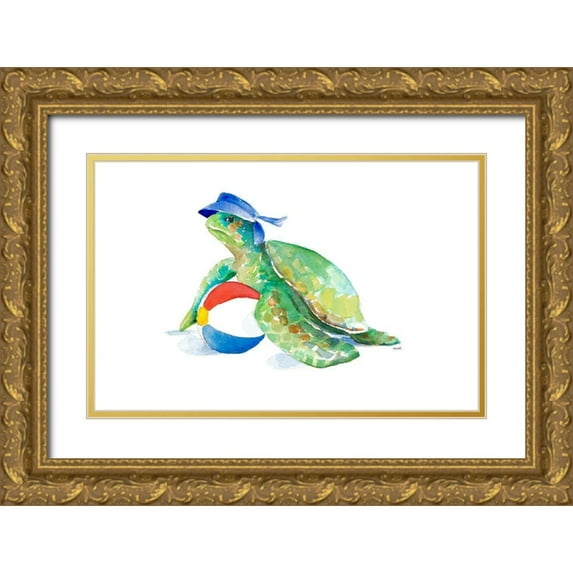 Loreth, Lanie 18x13 Gold Ornate Wood Framed with Double Matting Museum Art Print Titled - Beach Ball Turtle