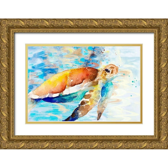 Loreth, Lanie 18x13 Gold Ornate Wood Framed with Double Matting Museum Art Print Titled - Turtle Passing Through I