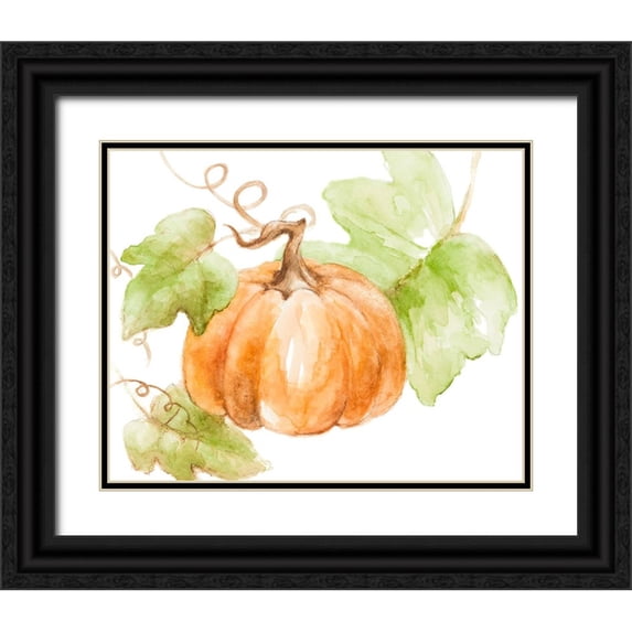 Loreth, Lanie 18x15 Black Ornate Wood Framed with Double Matting Museum Art Print Titled - Fall Pumpkin with Big Leaves