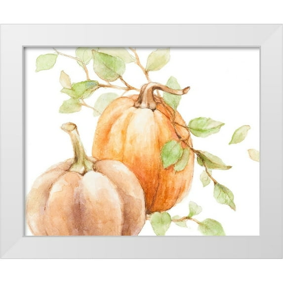 Loreth, Lanie 18x15 White Modern Wood Framed Museum Art Print Titled - Fall Vines and Two Pumpkins