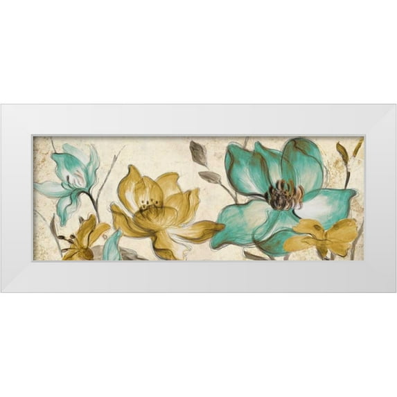Loreth, Lanie 18x9 White Modern Wood Framed Museum Art Print Titled - Whisper of Teal Panel II