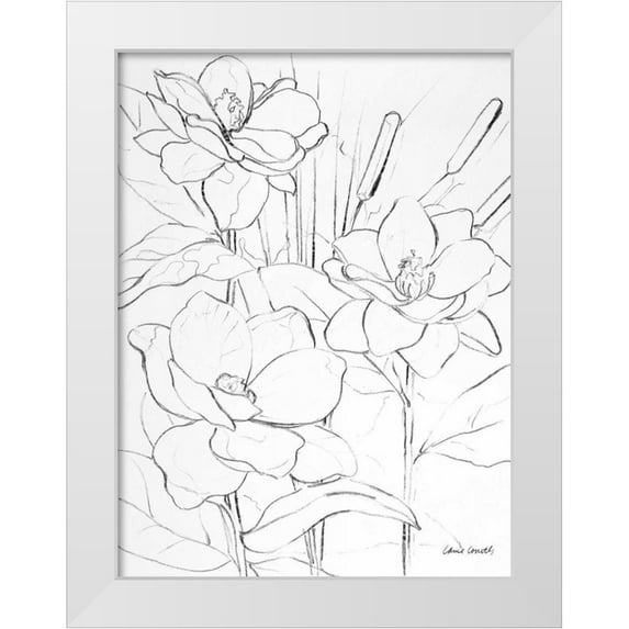 Loreth, Lanie 19x24 White Modern Wood Framed Museum Art Print Titled - Floral Sketch II