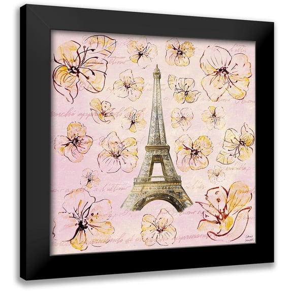 Loreth, Lanie 20x20 Black Modern Framed Museum Art Print Titled - Golden Paris on Floral I