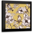 thumbnail image 1 of Loreth, Lanie 20x20 Black Modern Framed Museum Art Print Titled - Peonies and Birds on Yellow I, 1 of 5