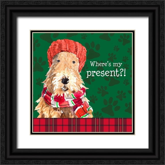 Loreth, Lanie 20x20 Black Ornate Wood Framed with Double Matting Museum Art Print Titled - Christmas Puppy I