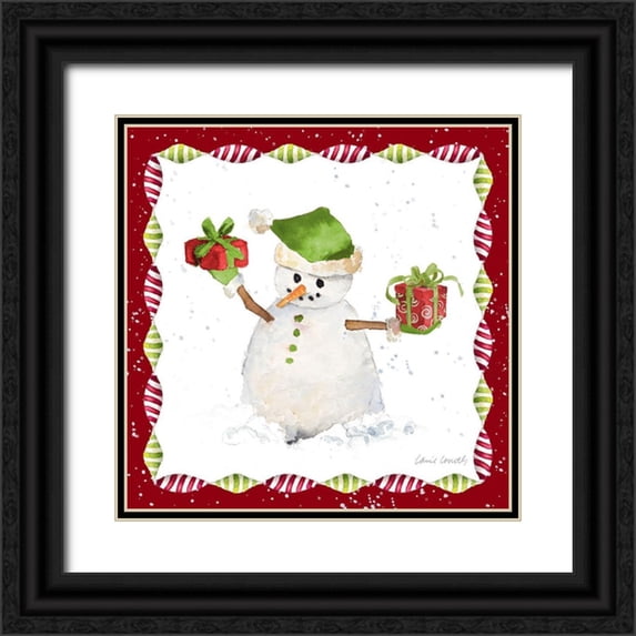 Loreth, Lanie 20x20 Black Ornate Wood Framed with Double Matting Museum Art Print Titled - Christmas Snowman I