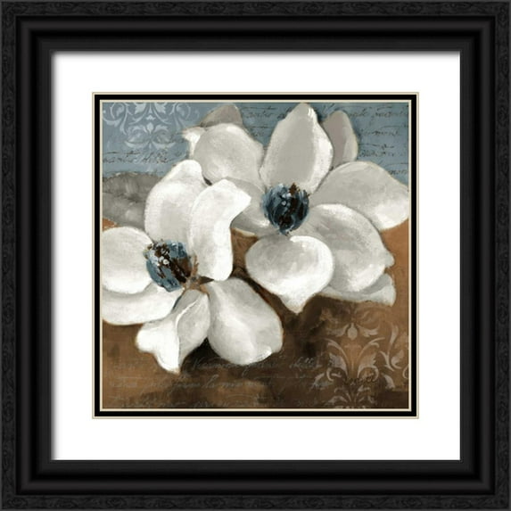 Loreth, Lanie 20x20 Black Ornate Wood Framed with Double Matting Museum Art Print Titled - White Magnolias II