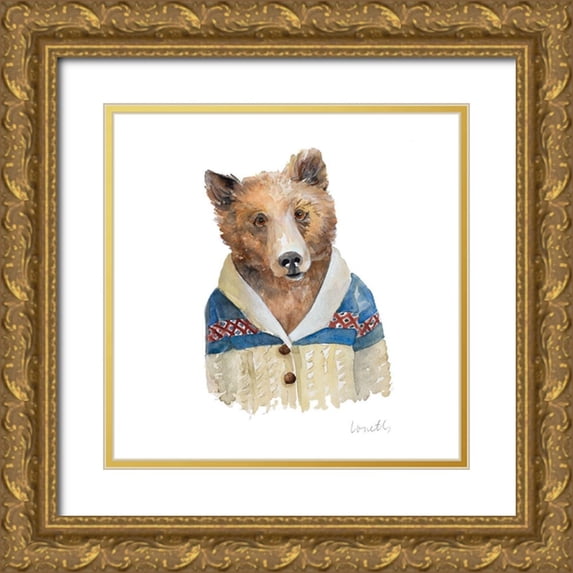 Loreth, Lanie 20x20 Gold Ornate Wood Framed with Double Matting Museum Art Print Titled - Bear in Cardigan