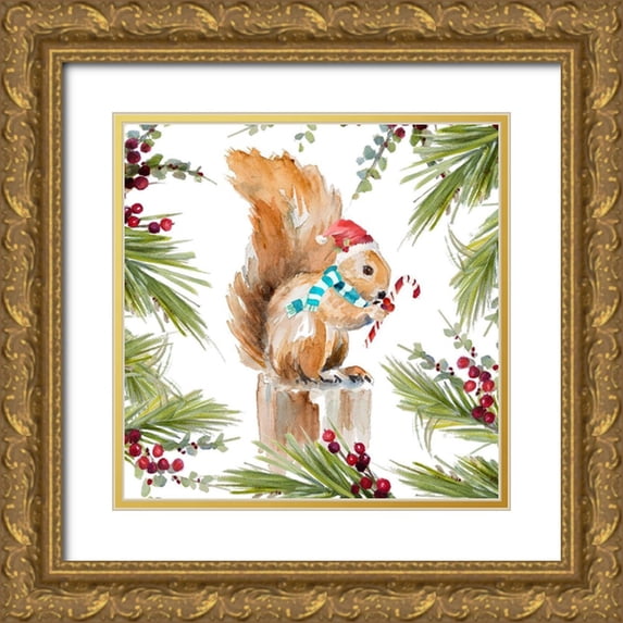 Loreth, Lanie 20x20 Gold Ornate Wood Framed with Double Matting Museum Art Print Titled - Holiday Squirrel