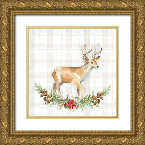 Loreth, Lanie 20x20 Gold Ornate Wood Framed with Double Matting Museum Art Print Titled - Holiday Woodland Garland on Plaid II