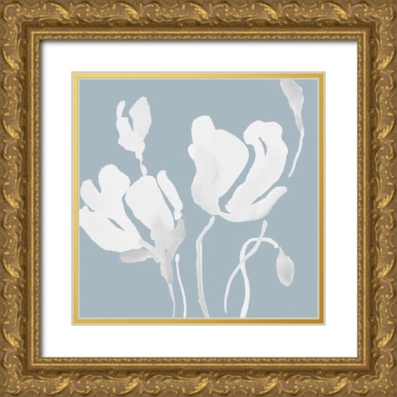 Loreth, Lanie 20x20 Gold Ornate Wood Framed with Double Matting Museum Art Print Titled - White Tonal Magnolias