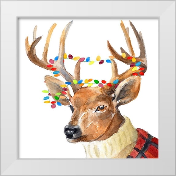 Loreth, Lanie 20x20 White Modern Wood Framed Museum Art Print Titled - Christmas Lights Reindeer Sweater