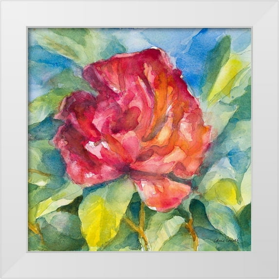 Loreth, Lanie 20x20 White Modern Wood Framed Museum Art Print Titled - Crimson Peony