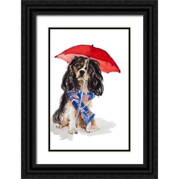 Loreth, Lanie 22x32 Black Ornate Wood Framed with Double Matting Museum Art Print Titled - King Charles Spaniel In The Rain