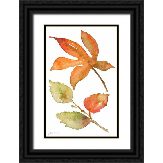 Loreth, Lanie 22x32 Black Ornate Wood Framed with Double Matting Museum Art Print Titled - Rustic Autumn Leaves I