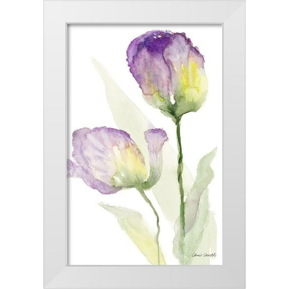 Loreth, Lanie 22x32 White Modern Wood Framed Museum Art Print Titled - Teal and Lavender Tulips II