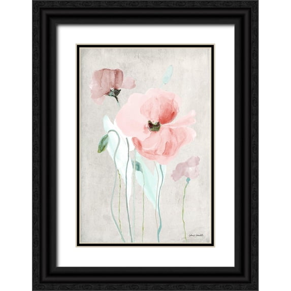 Loreth, Lanie 23x32 Black Ornate Wood Framed with Double Matting Museum Art Print Titled - Soft Pink Poppies I