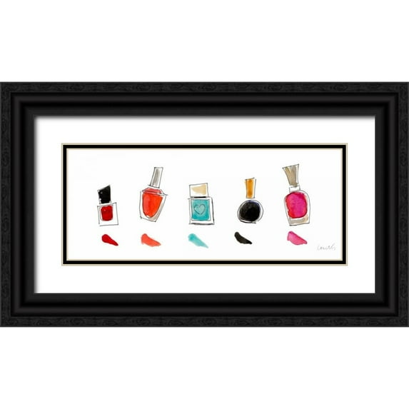 Loreth, Lanie 24x12 Black Ornate Wood Framed with Double Matting Museum Art Print Titled - Water Color Make Up Panel II