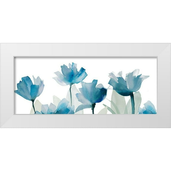 Loreth, Lanie 24x12 White Modern Wood Framed Museum Art Print Titled - Blue Triple Whisper Garden I